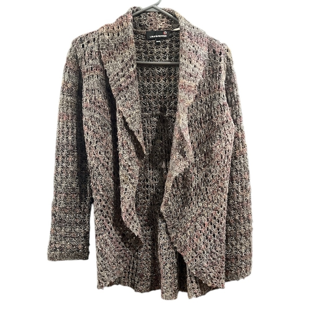 Laura Petites XS Knit Cardigan Gray Purple White
